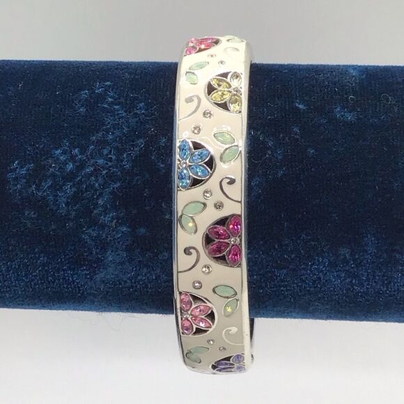 Brighton Jewelry - Rare Brighton Enameled Bangle withh Crystal Flowers